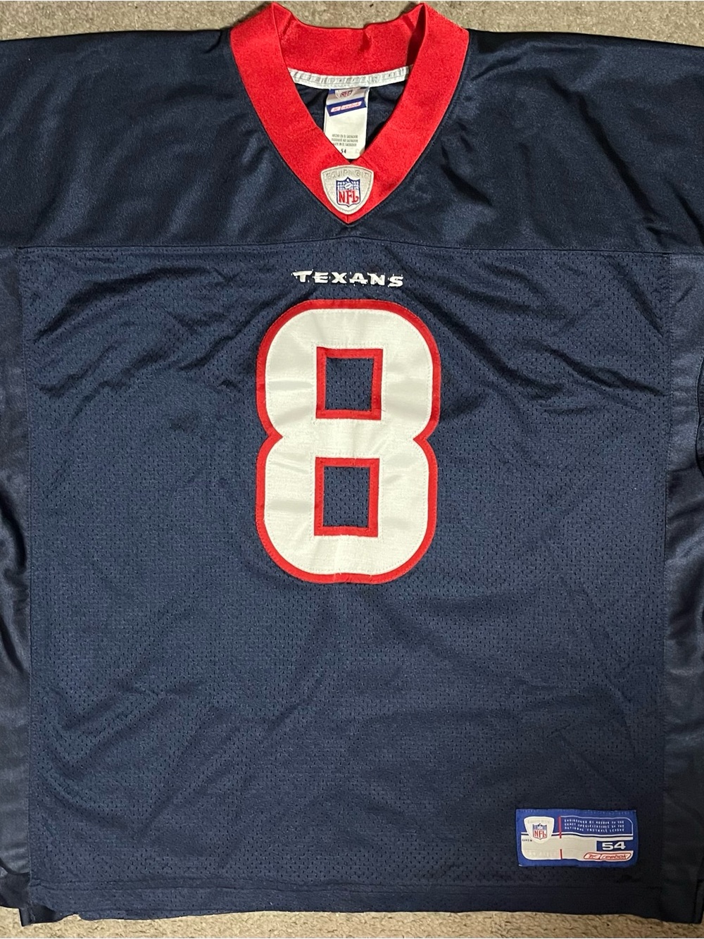 Reebok Mens 2XL (54) Houston Texans David Carr #8 Jersey Navy Blue NFL Equipment